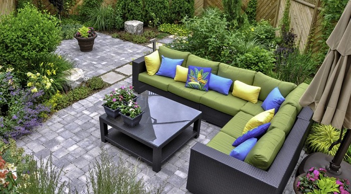 patio with a lot of greenery