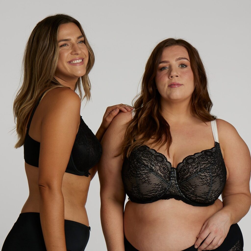 two women wearing plus-size bras