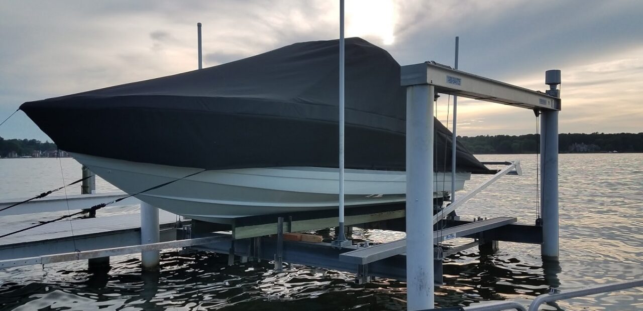 boat with cover in the water